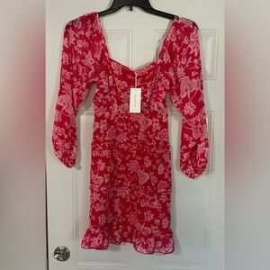Sim & Sam Red Ditsy Floral Peasant Pullover Dress Valentine’s Day Small